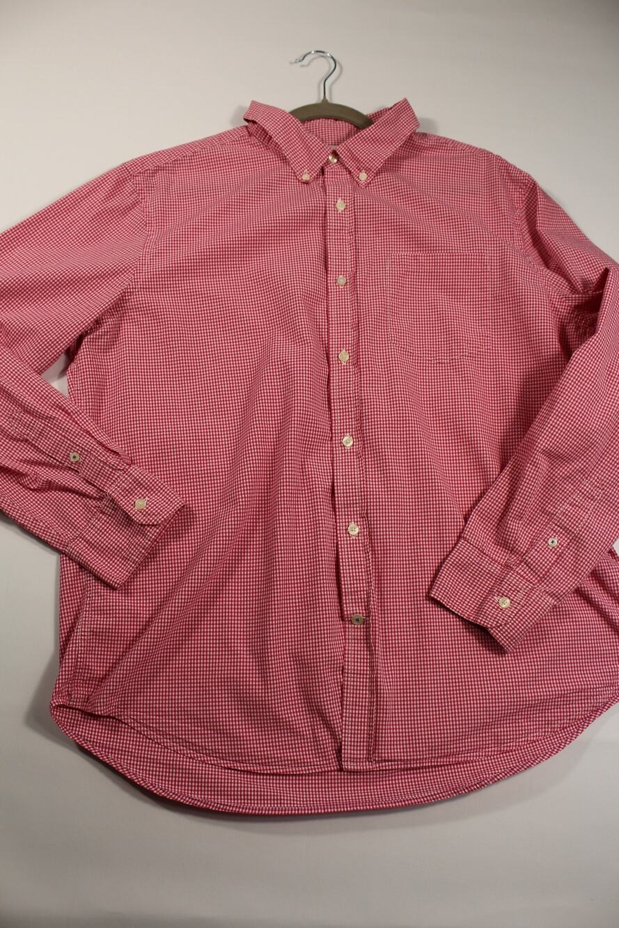 American Eagle Mens XXL Red White Gingham Check Shirt Athletic Fit Button Down